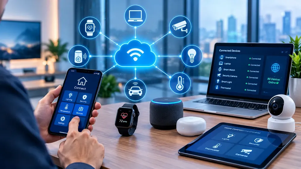 Connected devices and cloud platform managed from a phone and laptop